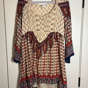 Altar’d State‎ Bohemian Cream & Maroon Long Sleeve Tunic Size Small